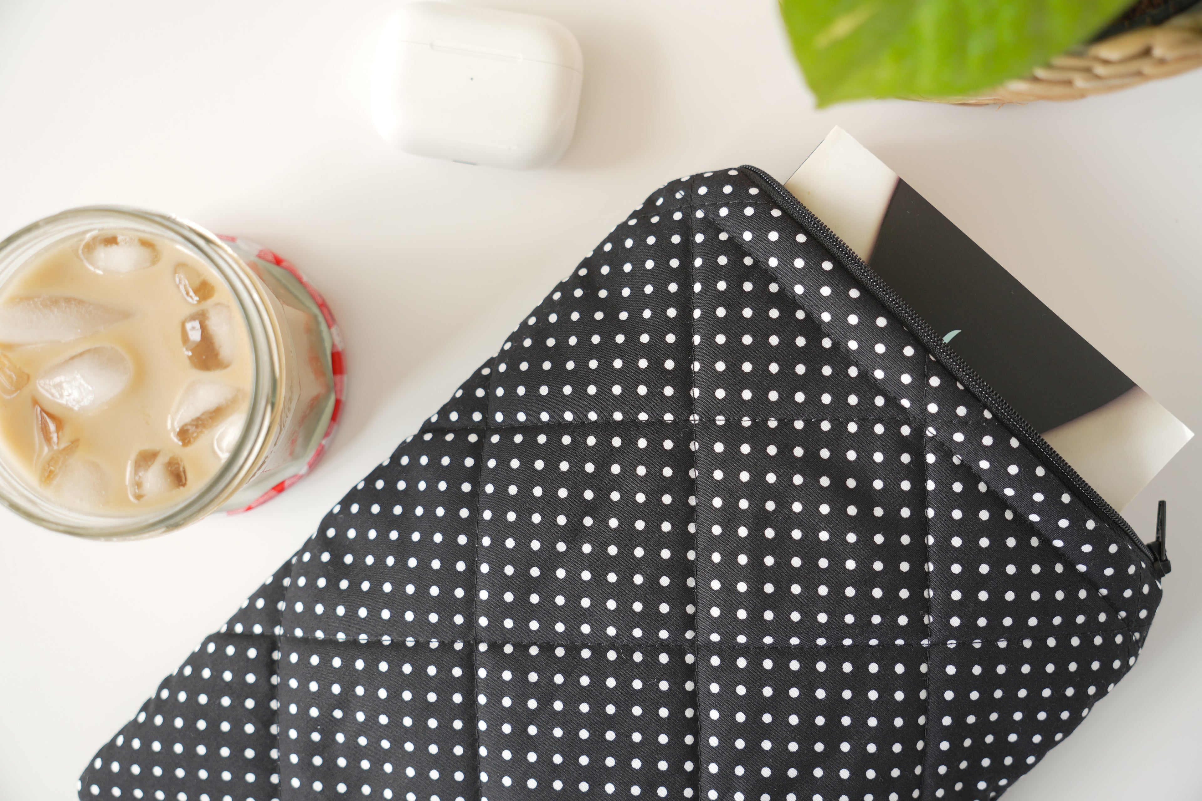 Quilted black mini polka dot book sleeve