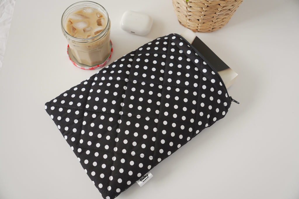 Quilted black polka dot book sleeve