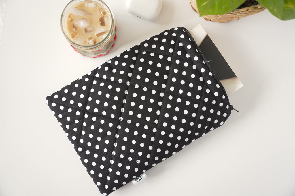 Quilted black polka dot book sleeve
