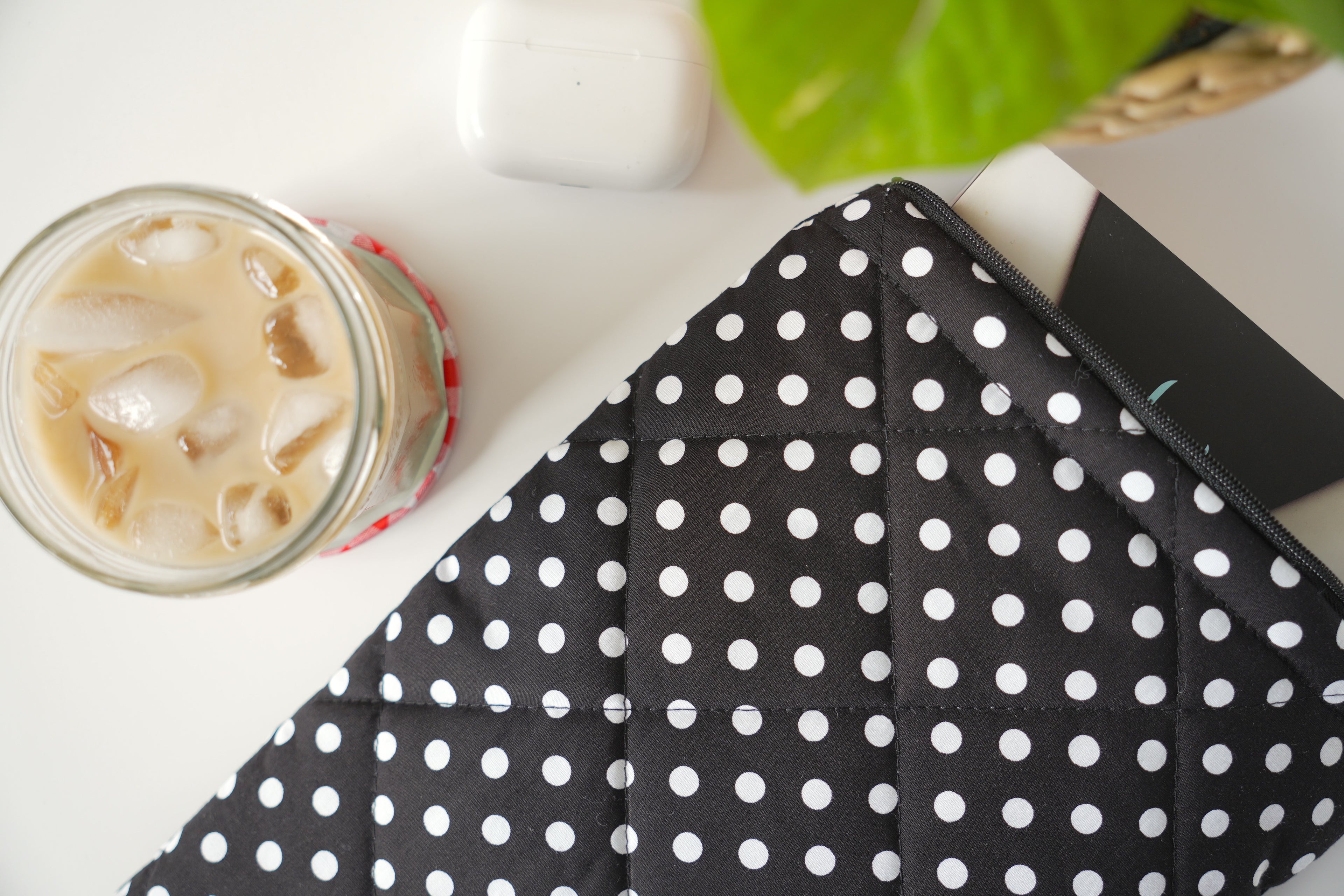Quilted black polka dot book sleeve