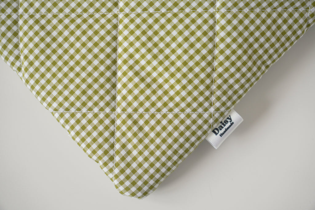 Quilted Olive green mini gingham book sleeve