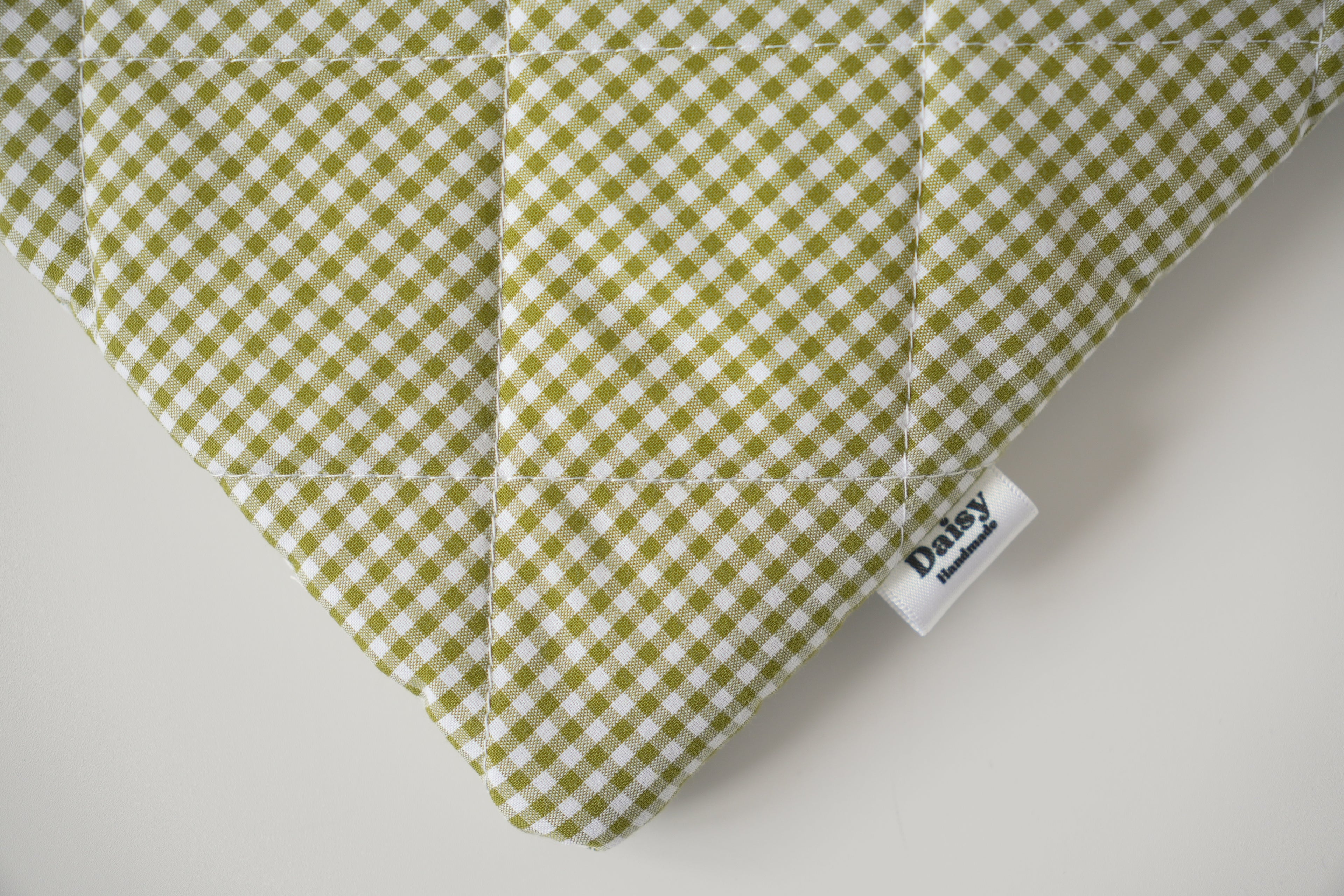 Quilted Olive green mini gingham book sleeve