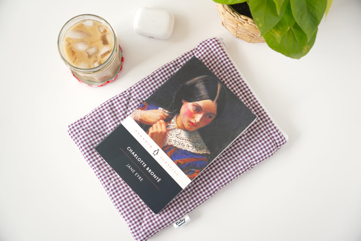Quilted Plum mini gingham book sleeve