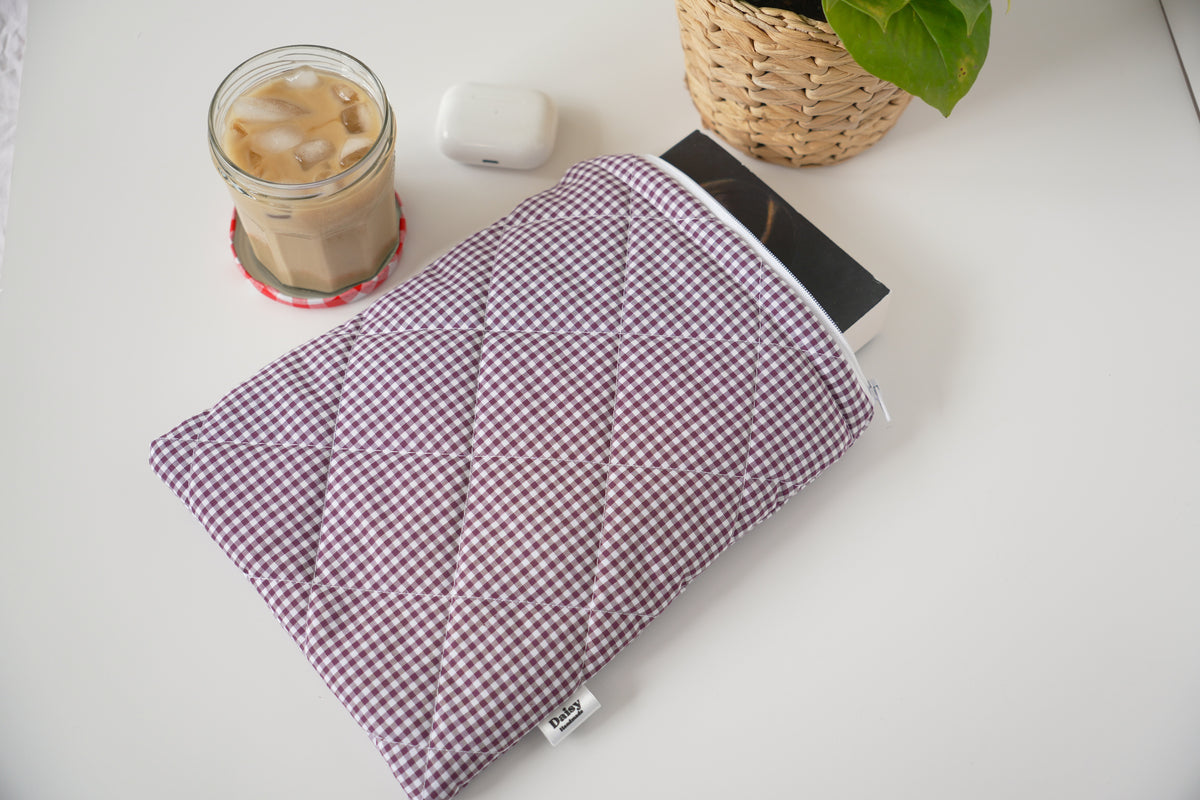 Quilted Plum mini gingham book sleeve