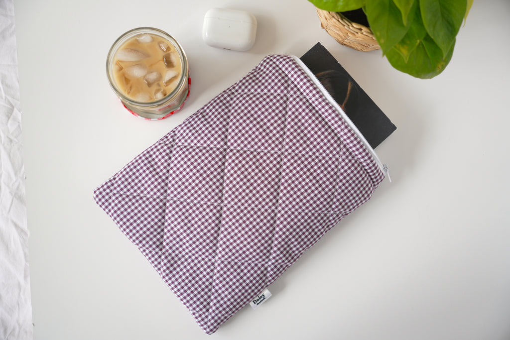 Quilted Plum mini gingham book sleeve
