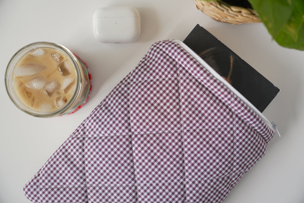 Quilted Plum mini gingham book sleeve