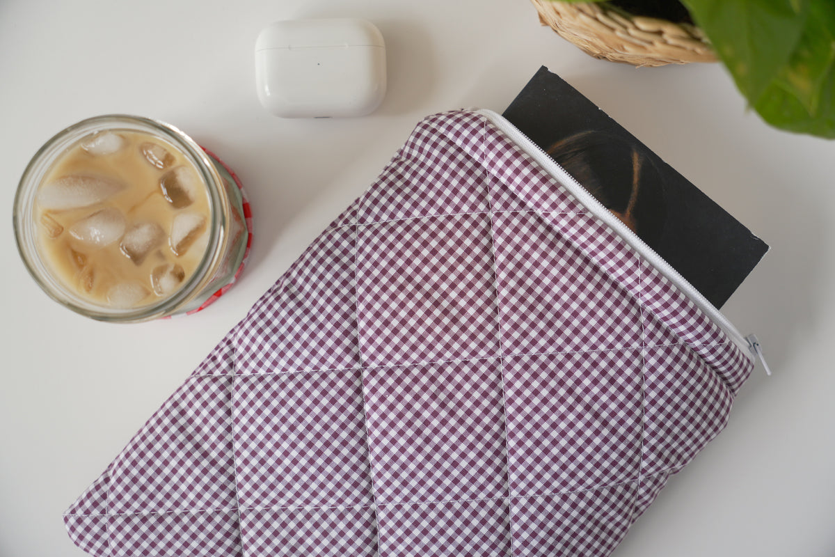 Quilted Plum mini gingham book sleeve