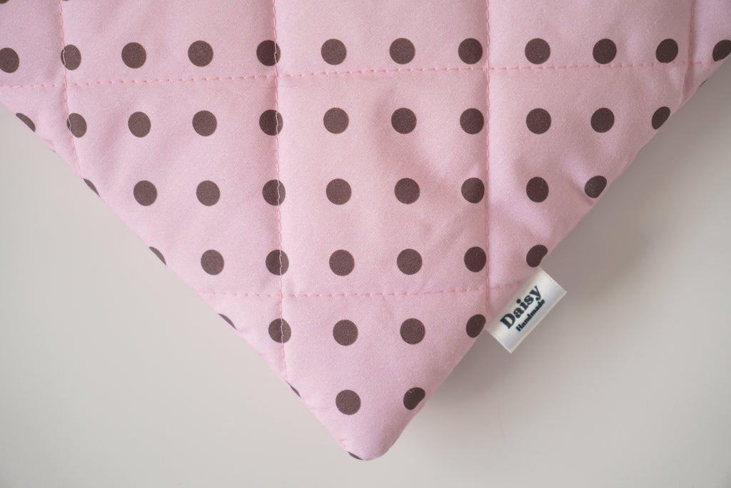 Quilted pink and brown polka dot book sleeve