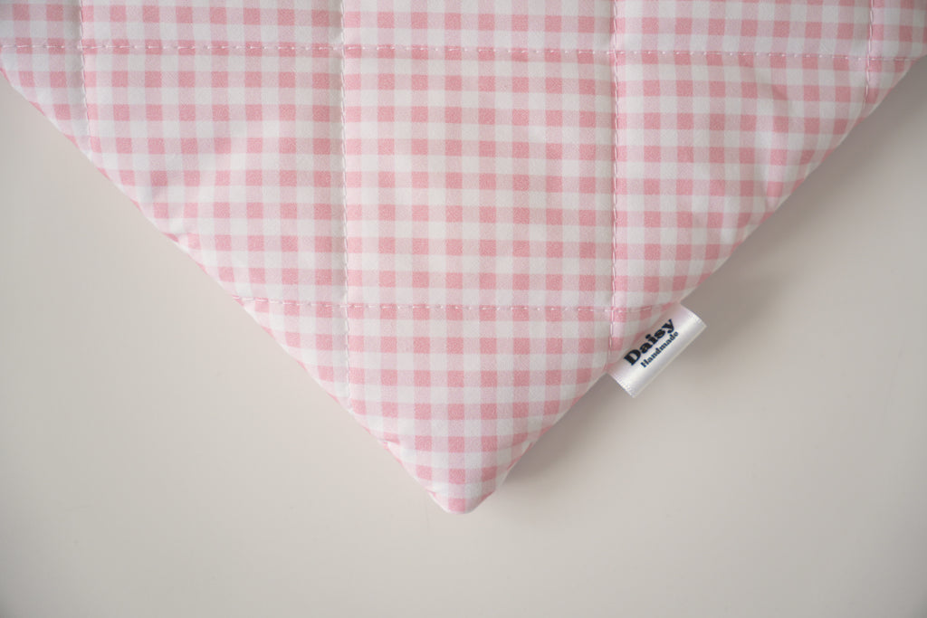 Quilted pink diagonal gingham book sleeve