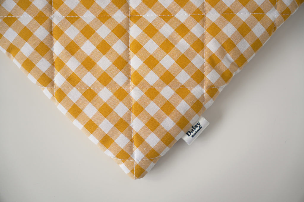 Quilted mustard yellow gingham book sleeve