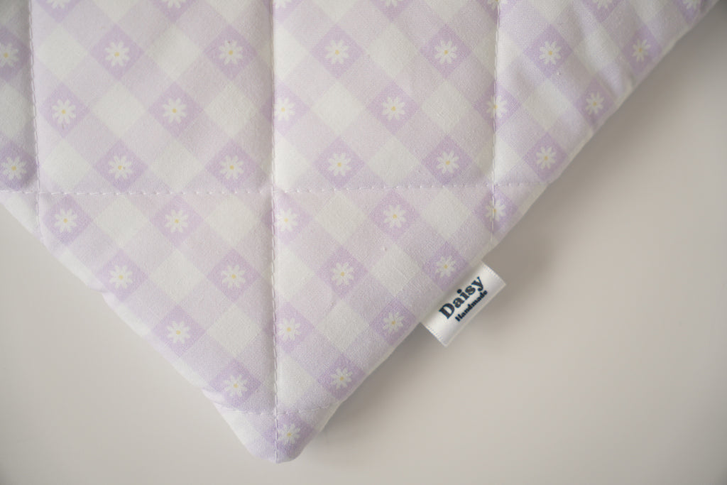 Quilted purple daisy gingham book sleeve