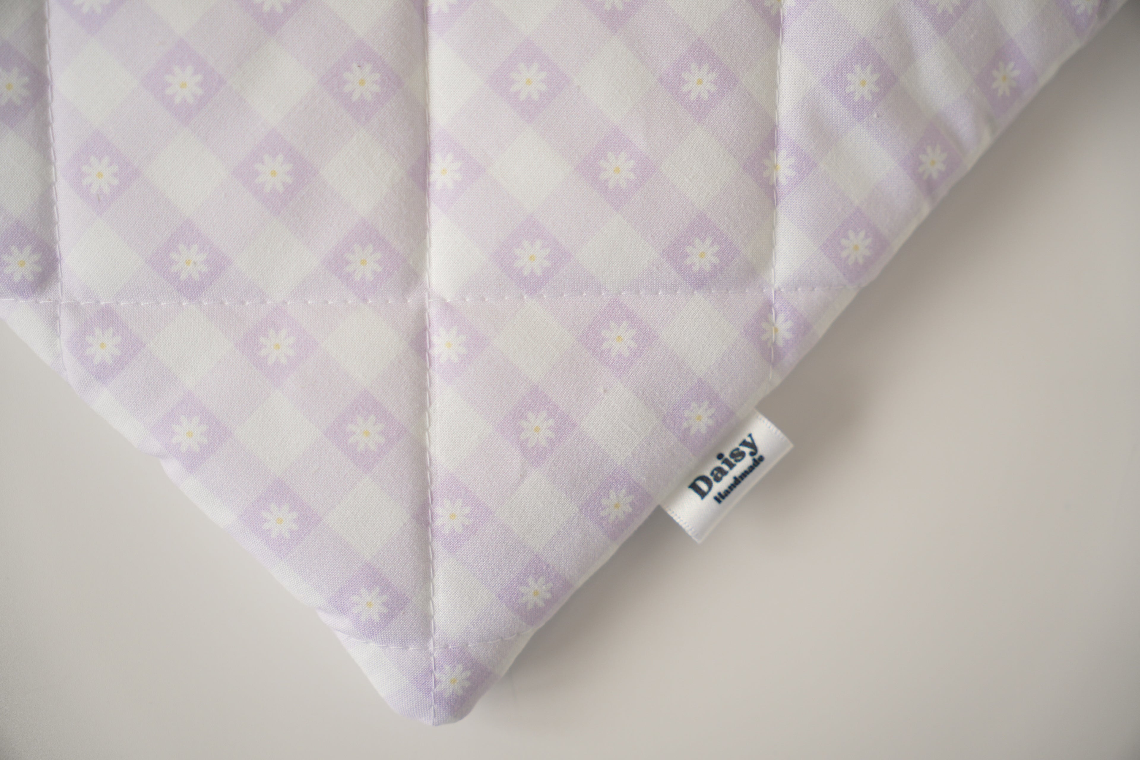 Quilted purple daisy gingham book sleeve