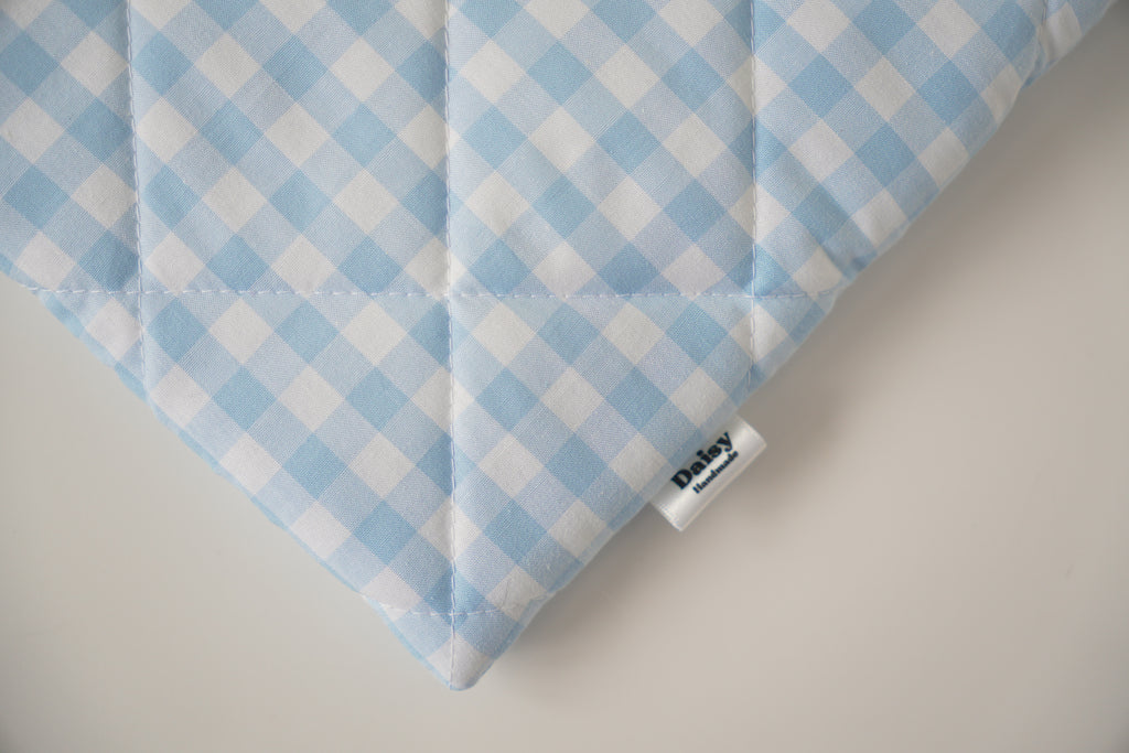 Quilted light blue gingham book sleeve