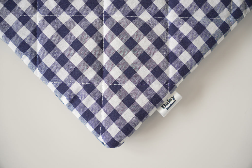 Quilted navy blue gingham book sleeve