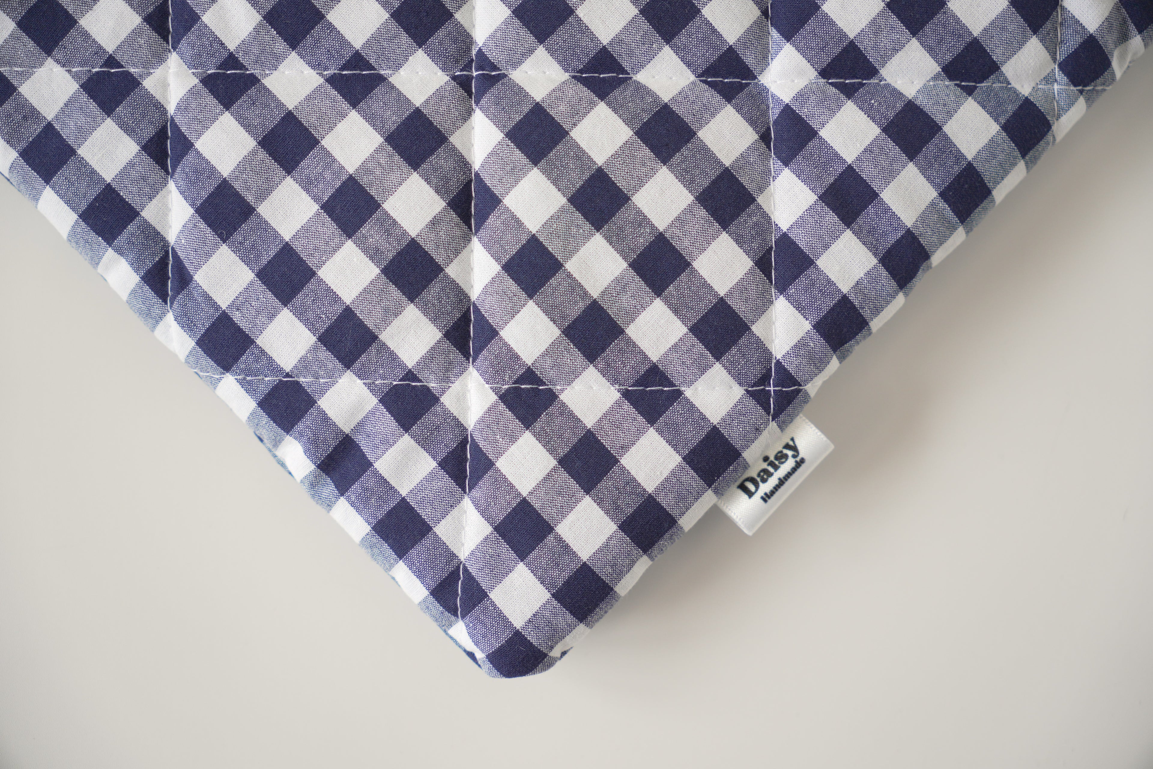 Quilted navy blue gingham book sleeve