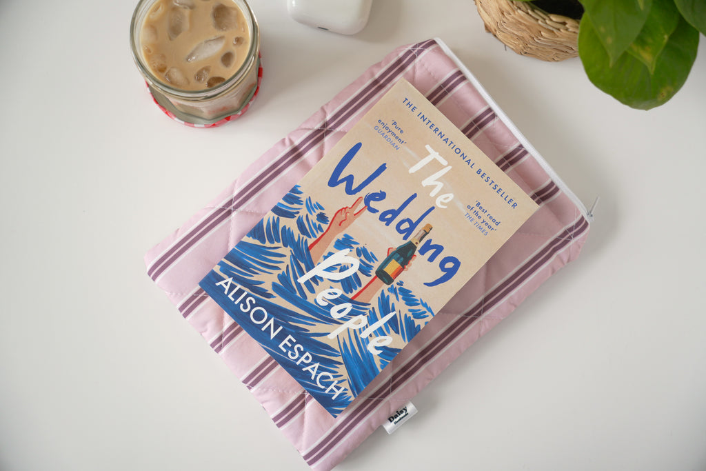 Quilted pink and maroon stripe book sleeve
