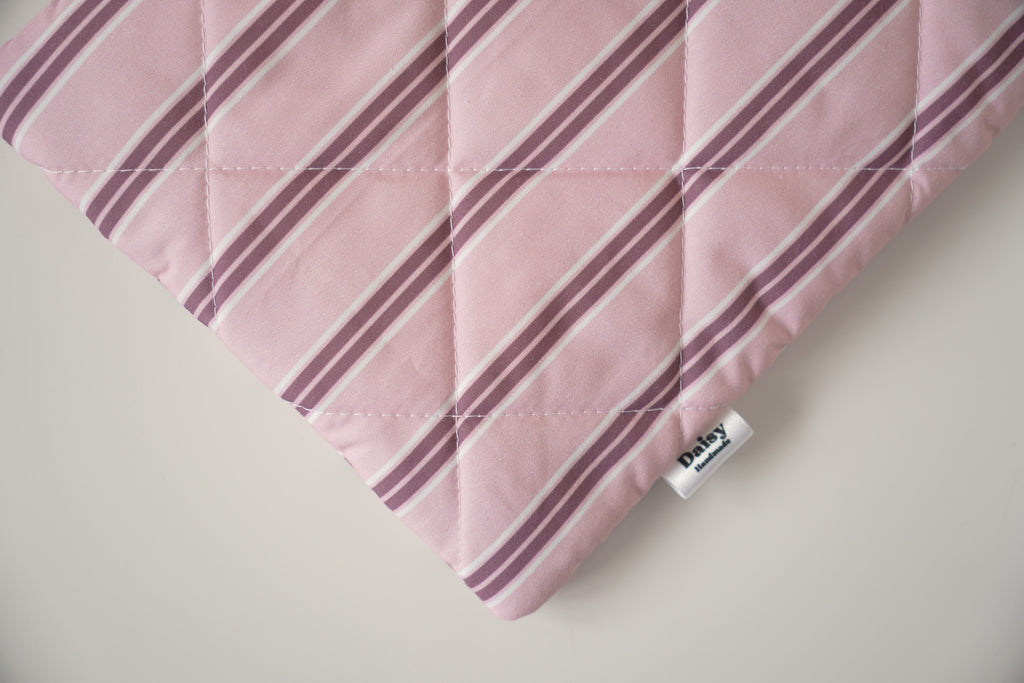 Quilted pink and maroon stripe book sleeve