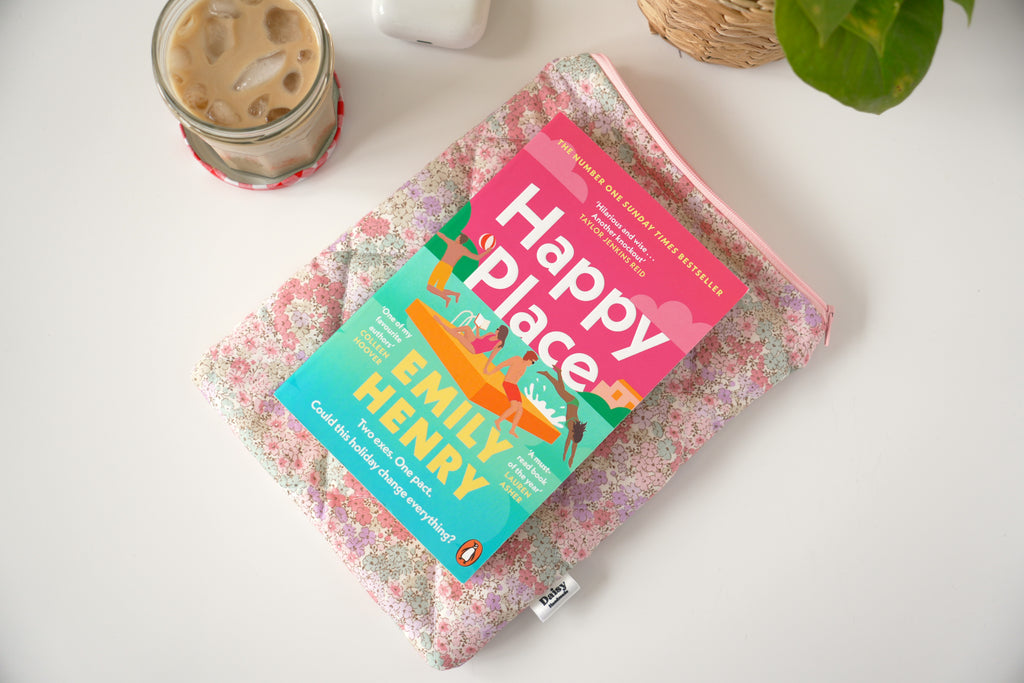 Quilted pink and teal floral book sleeve