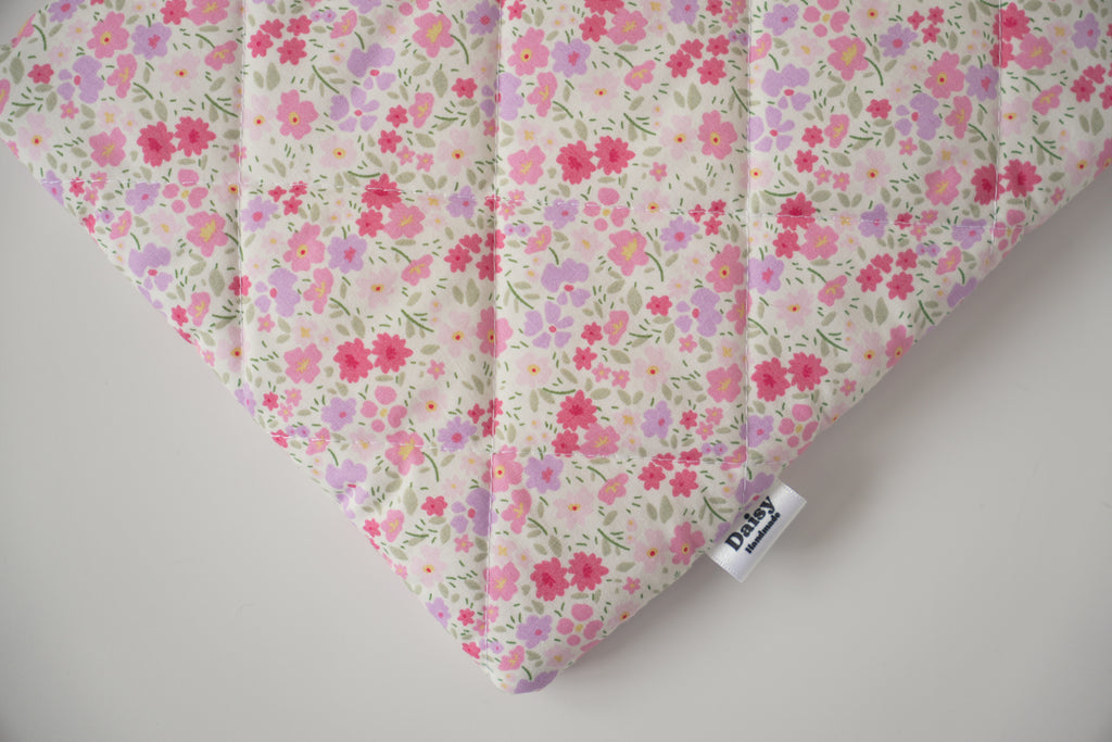 Quilted pink and purple floral book sleeve