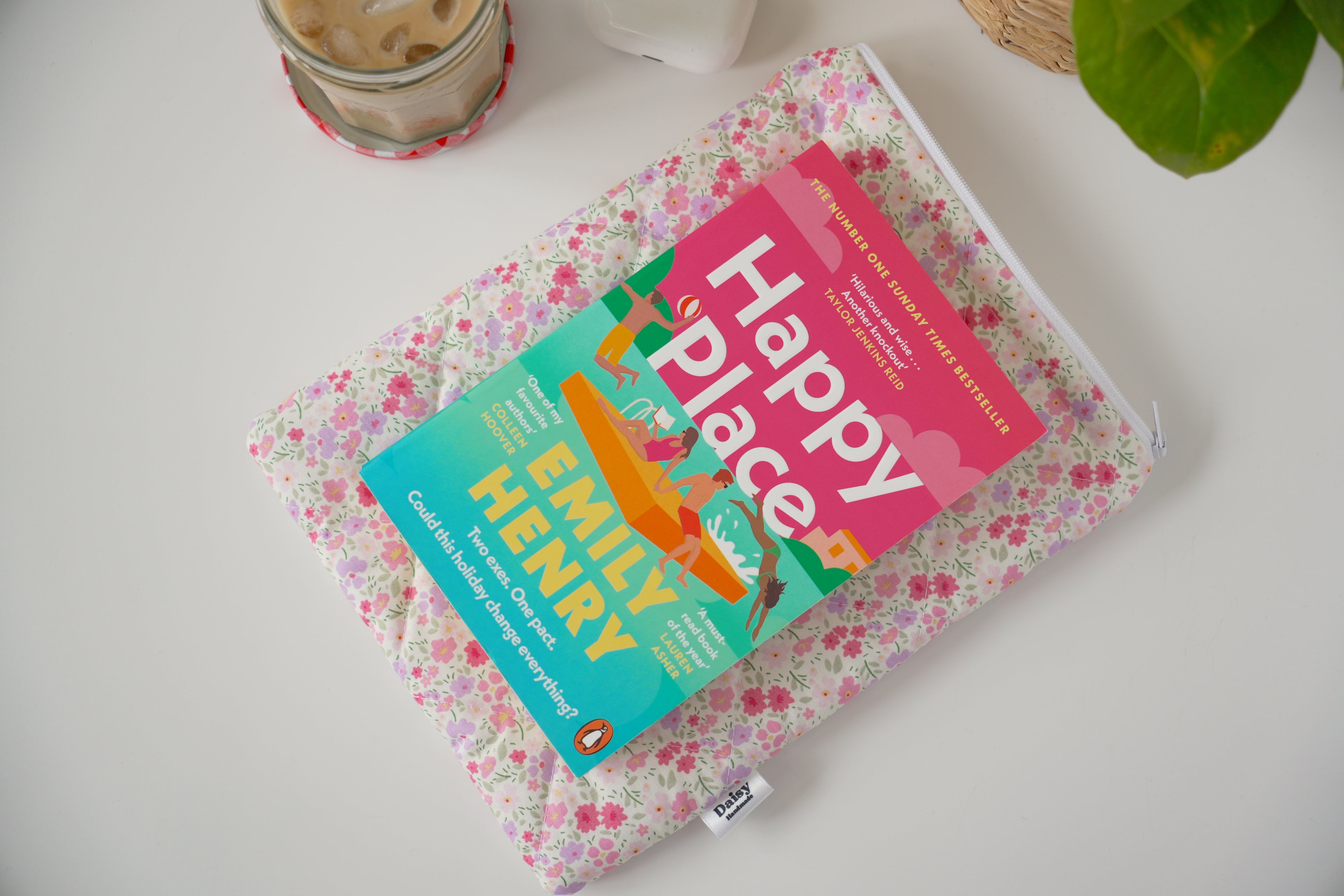 Quilted pink and purple floral book sleeve
