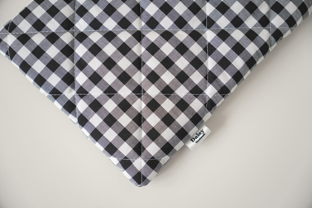 Quilted black gingham book sleeve