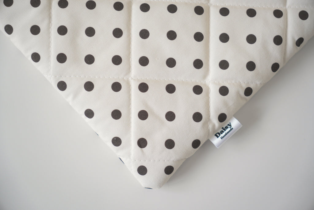 Quilted ivory and brown polka dot book sleeve