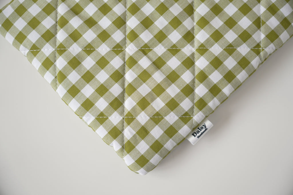 Quilted Olive green gingham book sleeve