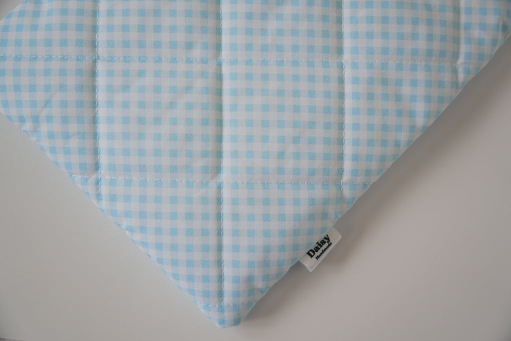 Quilted light blue diagonal gingham book sleeve