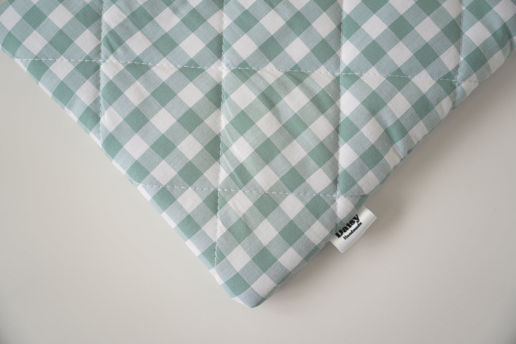 Quilted duck egg blue gingham book sleeve