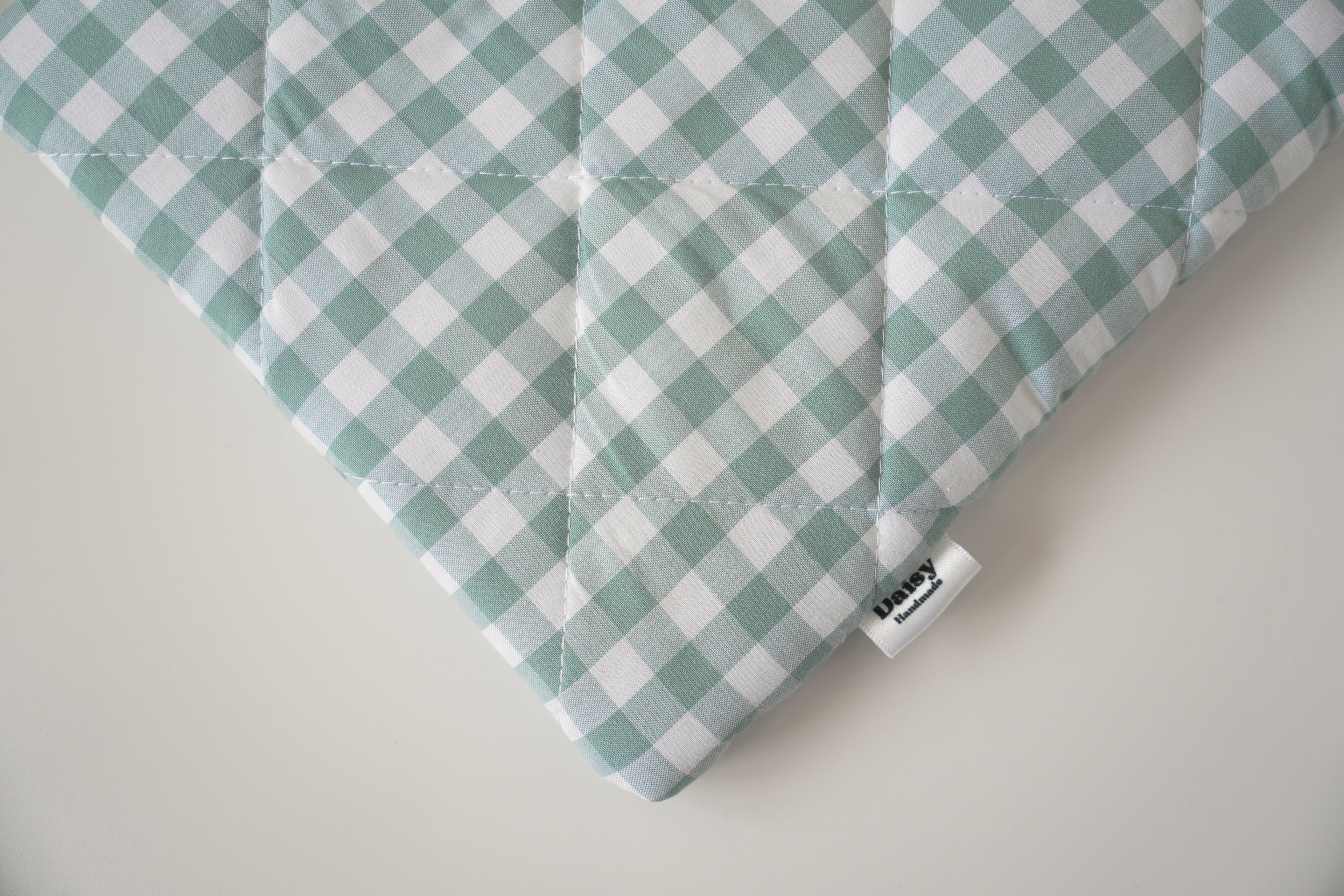 Quilted duck egg blue gingham book sleeve