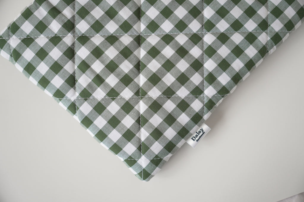 Quilted Forest green gingham book sleeve