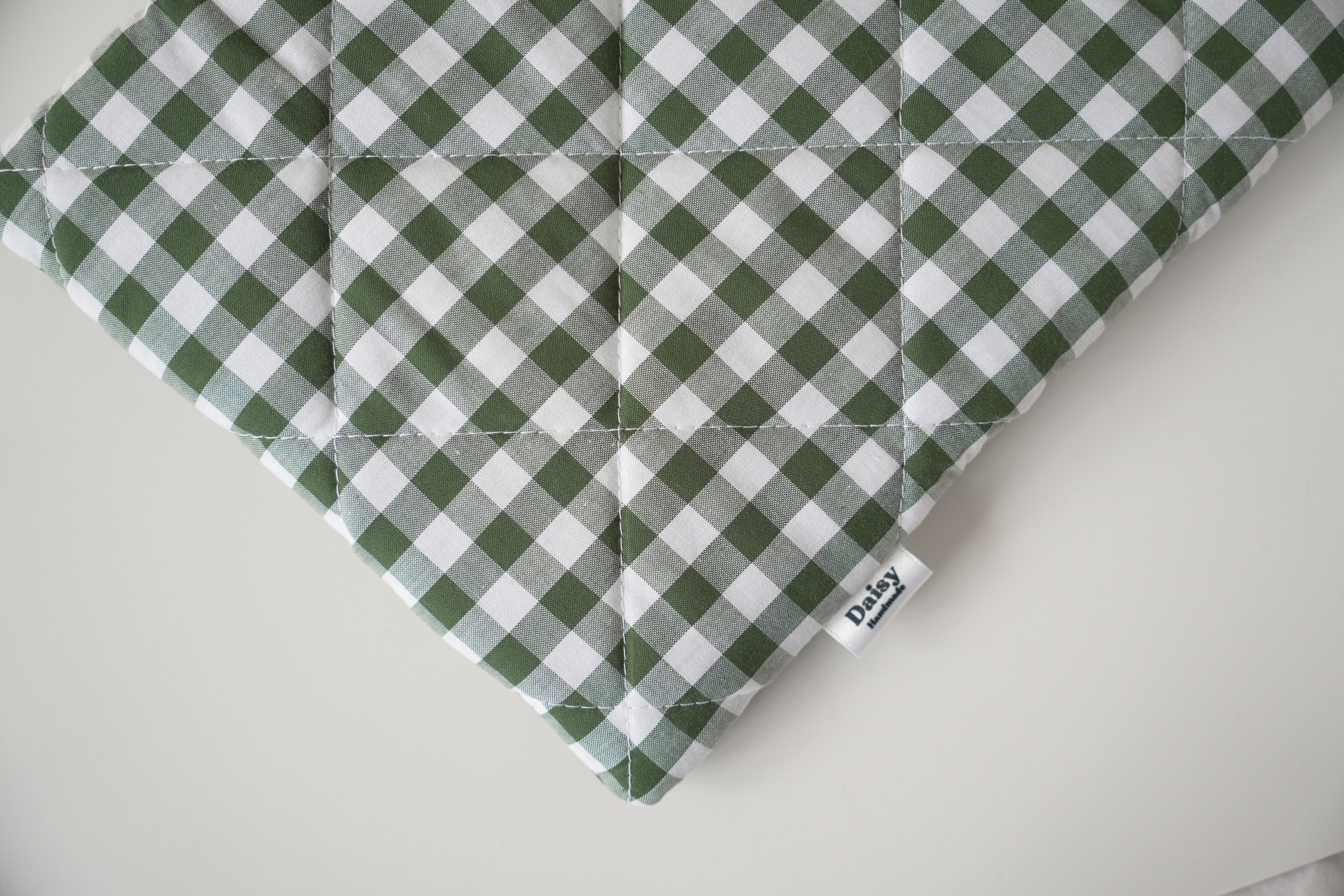 Quilted Forest green gingham book sleeve
