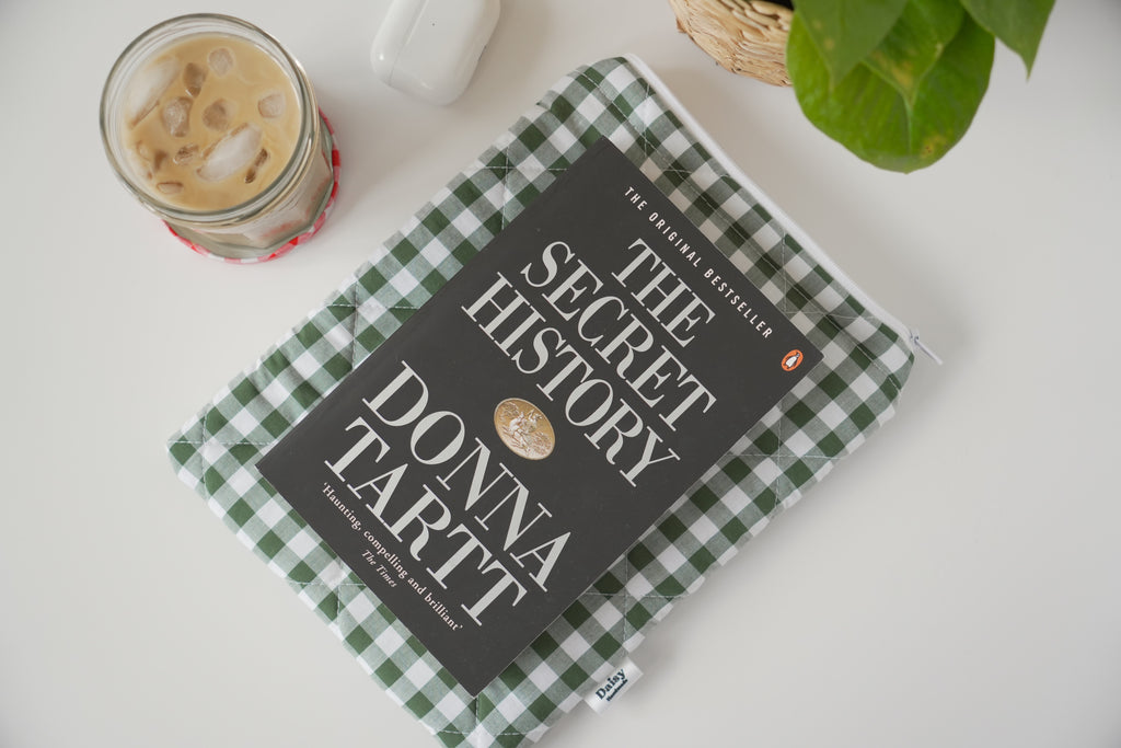 Quilted Forest green gingham book sleeve