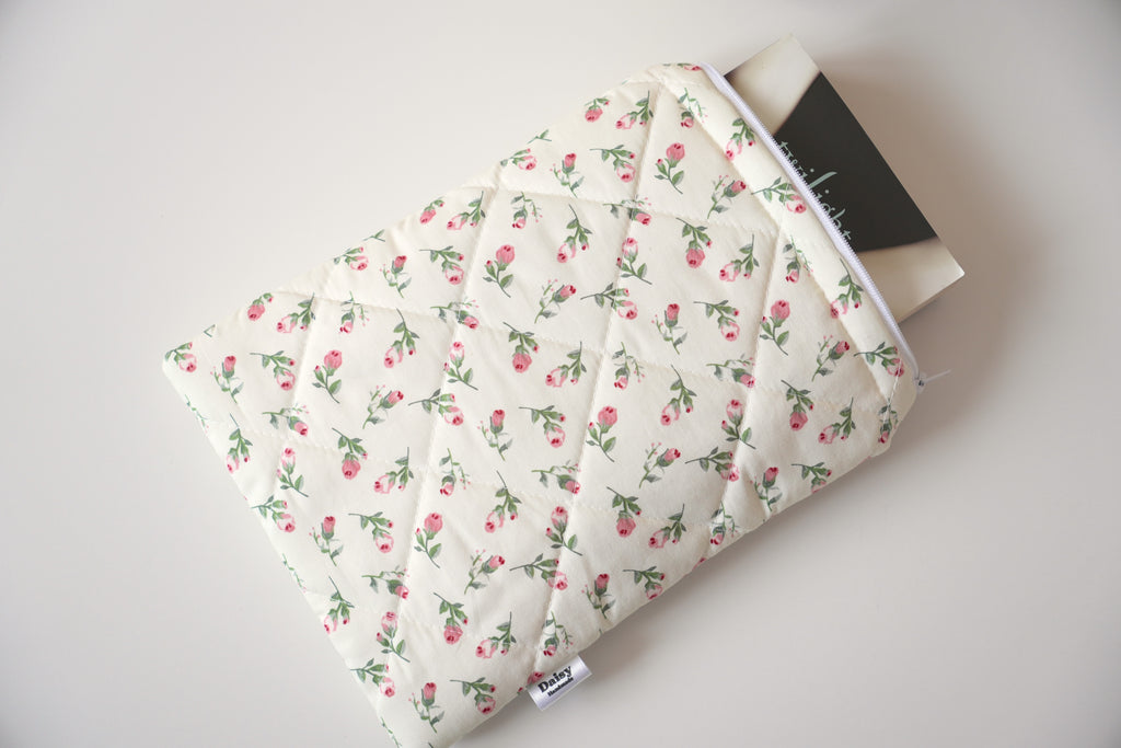 Quilted Ivory rose buds book sleeve