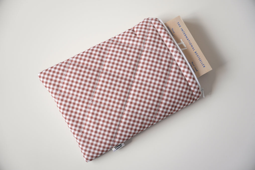 Quilted brown diagonal gingham book sleeve