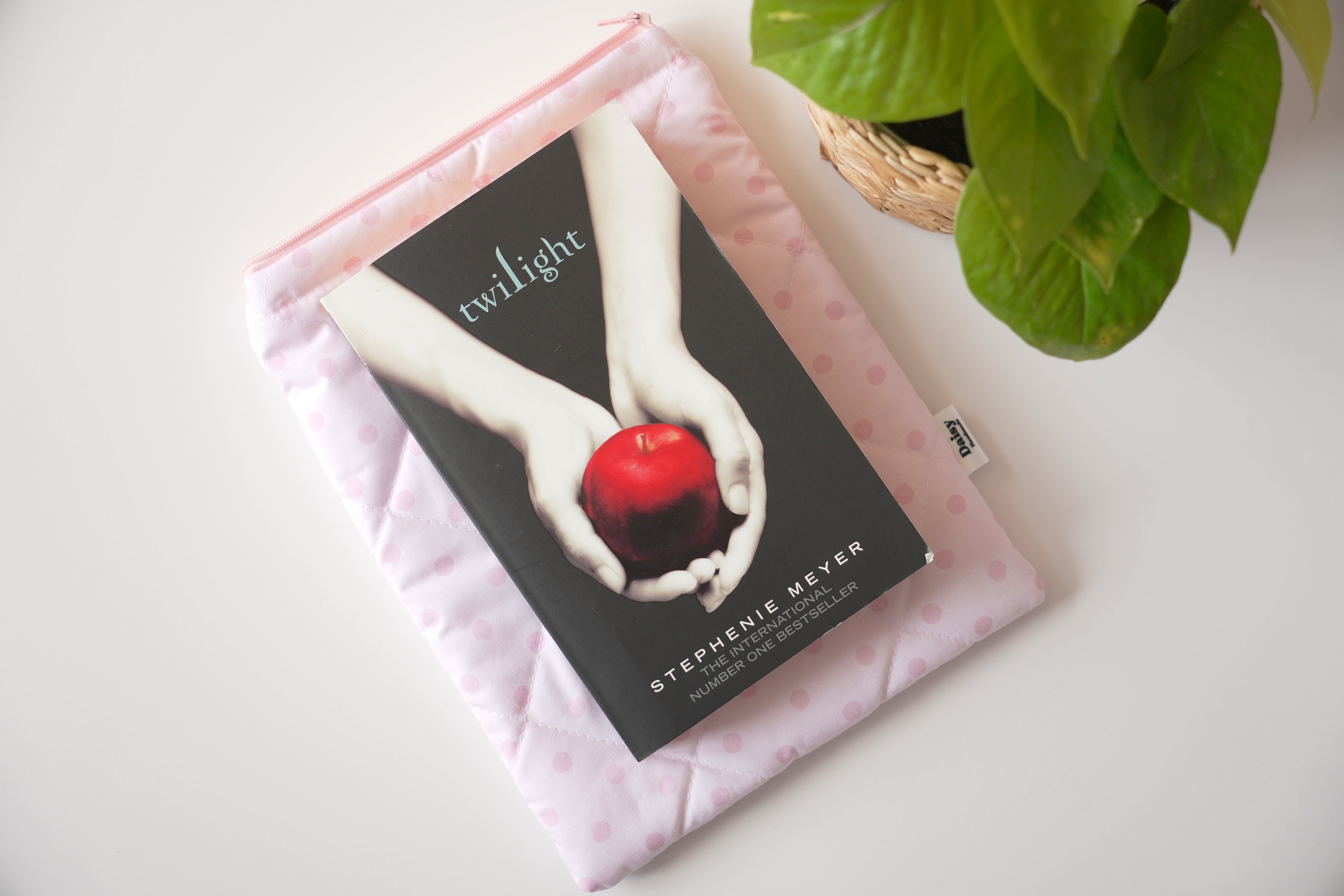 Quilted pink polka dot book sleeve