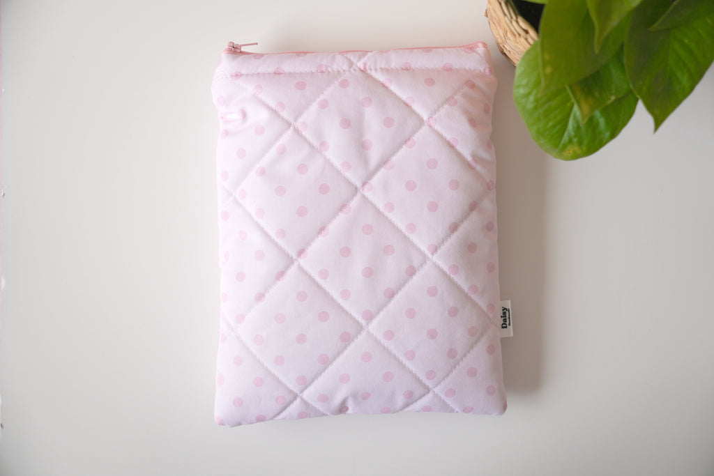 Quilted pink polka dot book sleeve