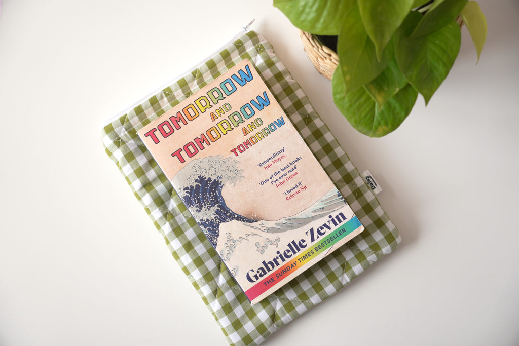 Quilted Olive green gingham book sleeve