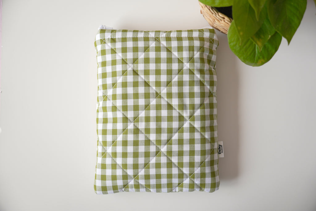 Quilted Olive green gingham book sleeve