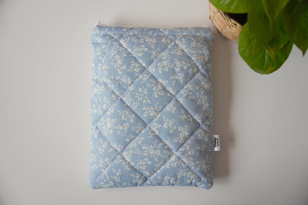 Quilted vintage blue floral book sleeve