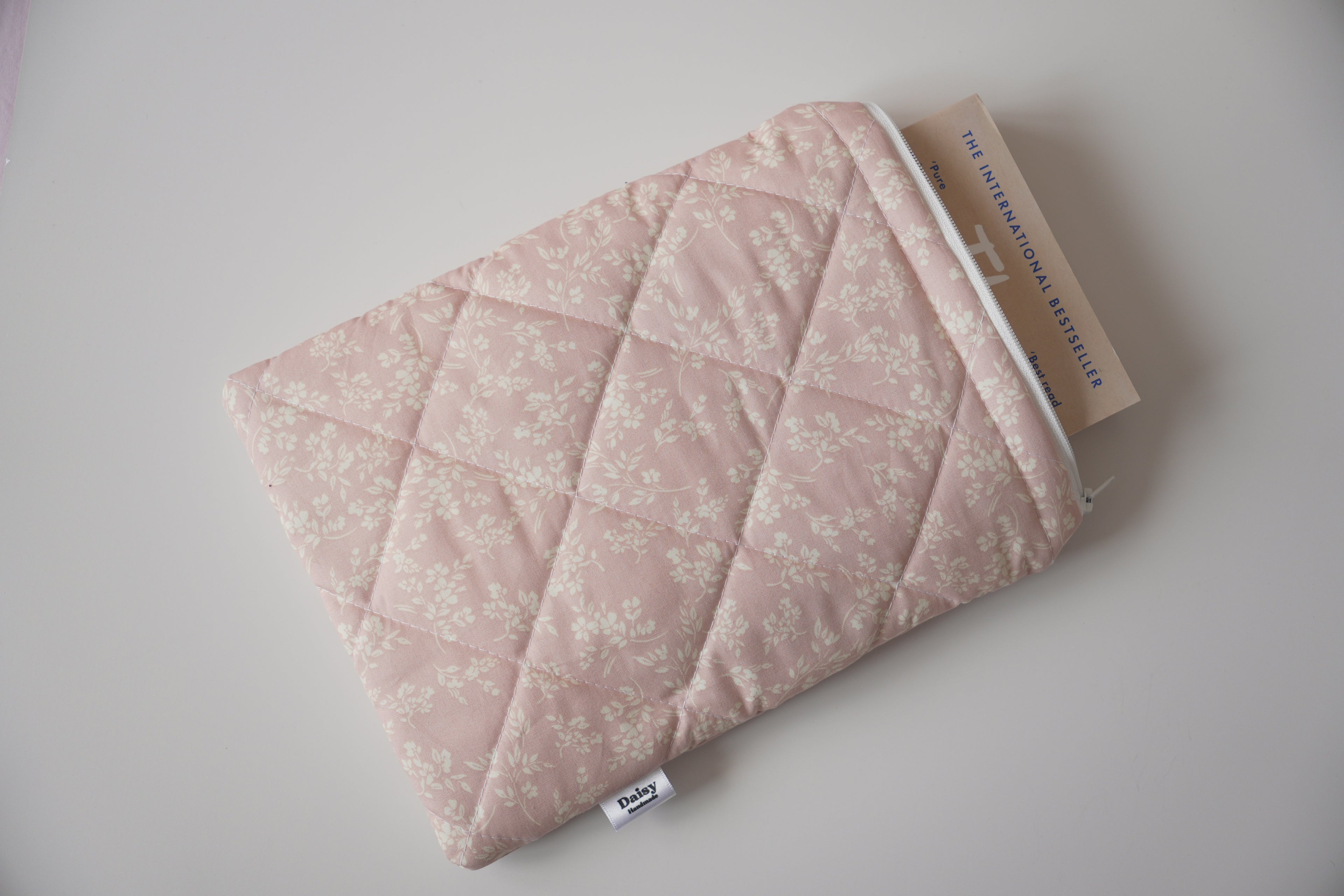 Quilted vintage pink floral book sleeve