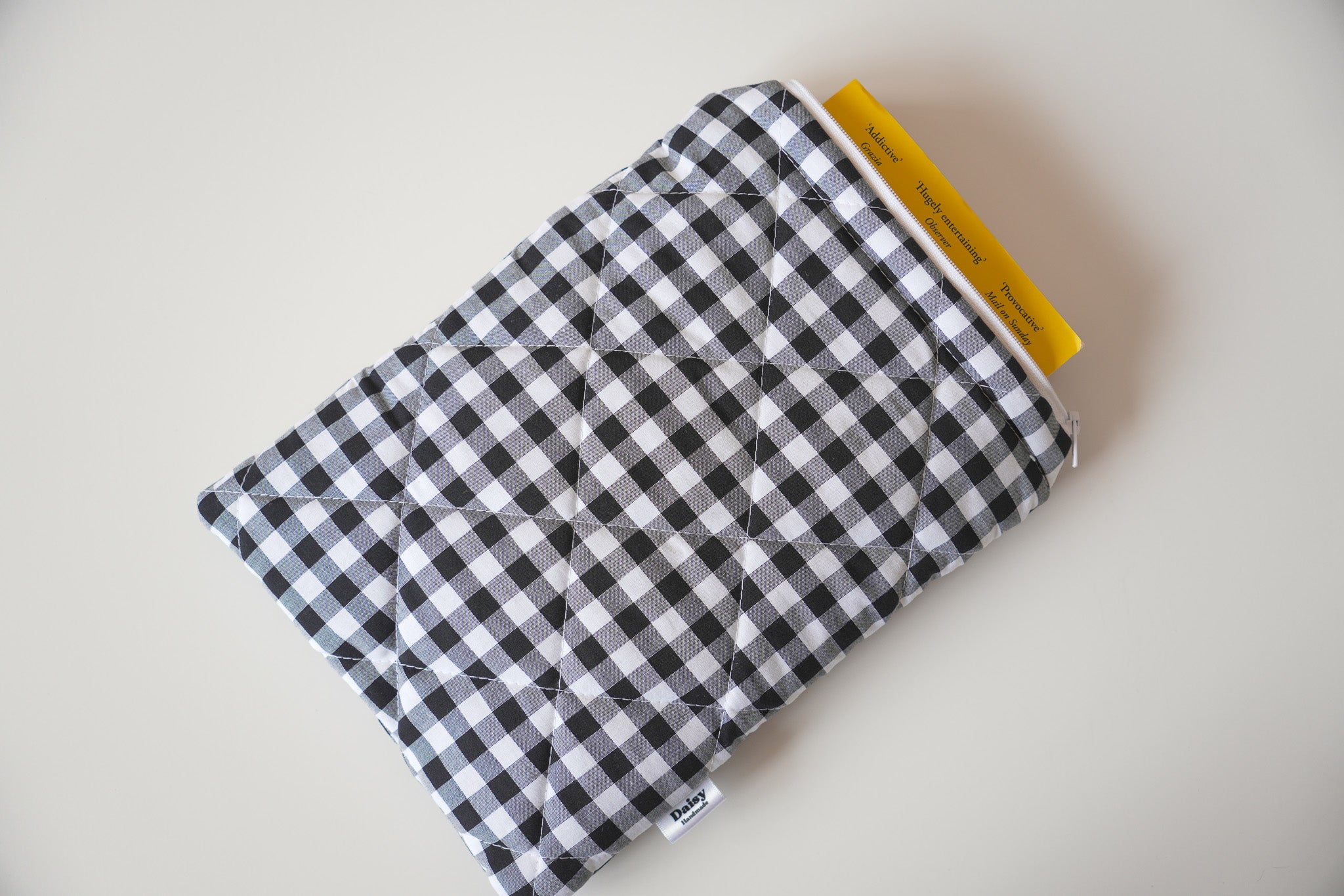 Quilted black gingham book sleeve
