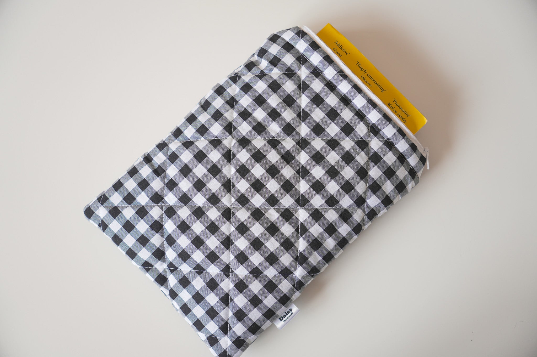 Quilted black gingham book sleeve