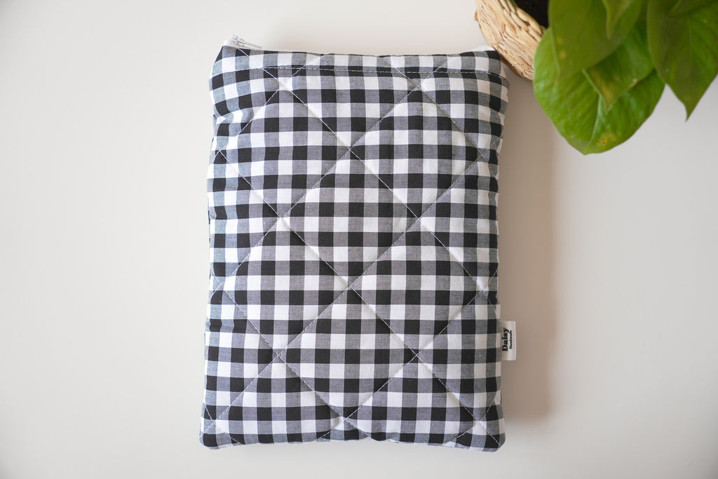 Quilted black gingham book sleeve