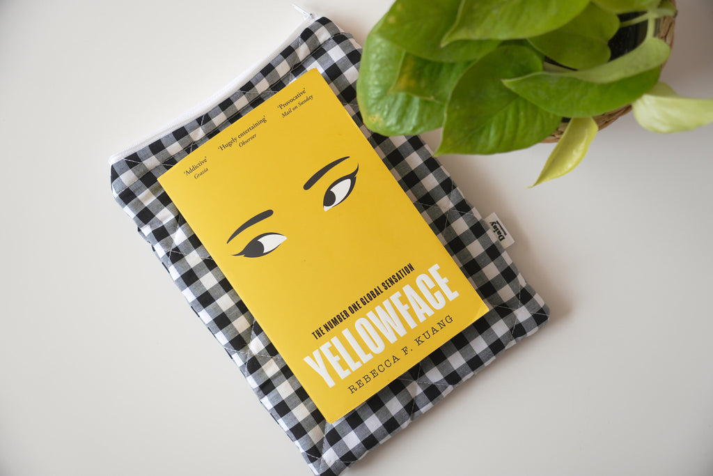 Quilted black gingham book sleeve