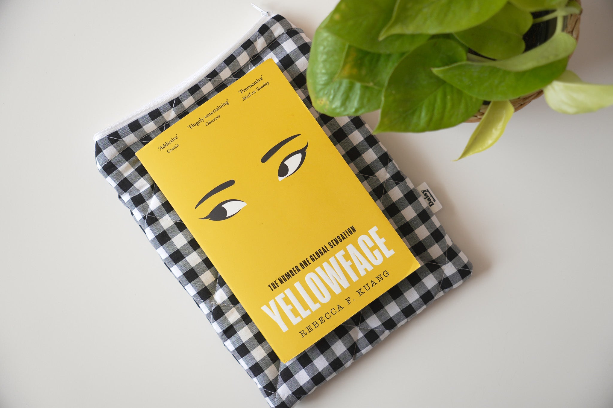 Quilted black gingham book sleeve