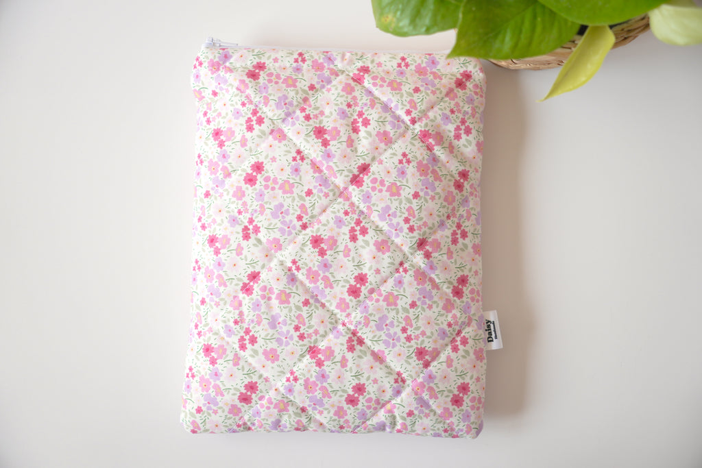 Quilted pink and purple floral book sleeve