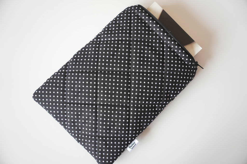 Quilted black mini polka dot book sleeve