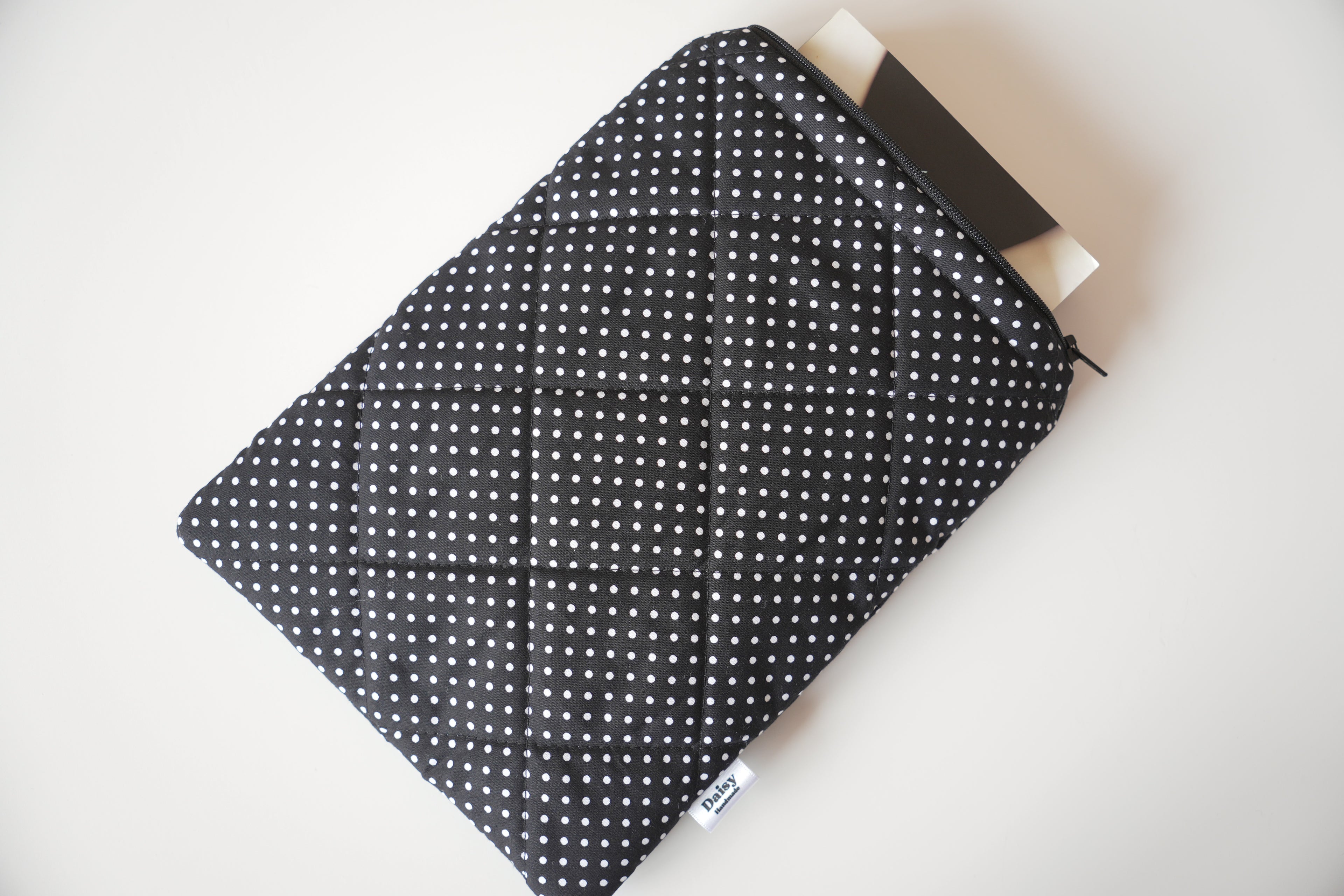 Quilted black mini polka dot book sleeve