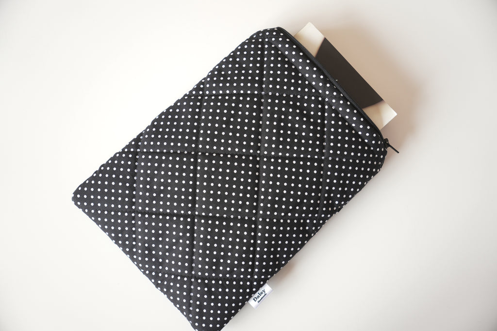 Quilted black mini polka dot book sleeve